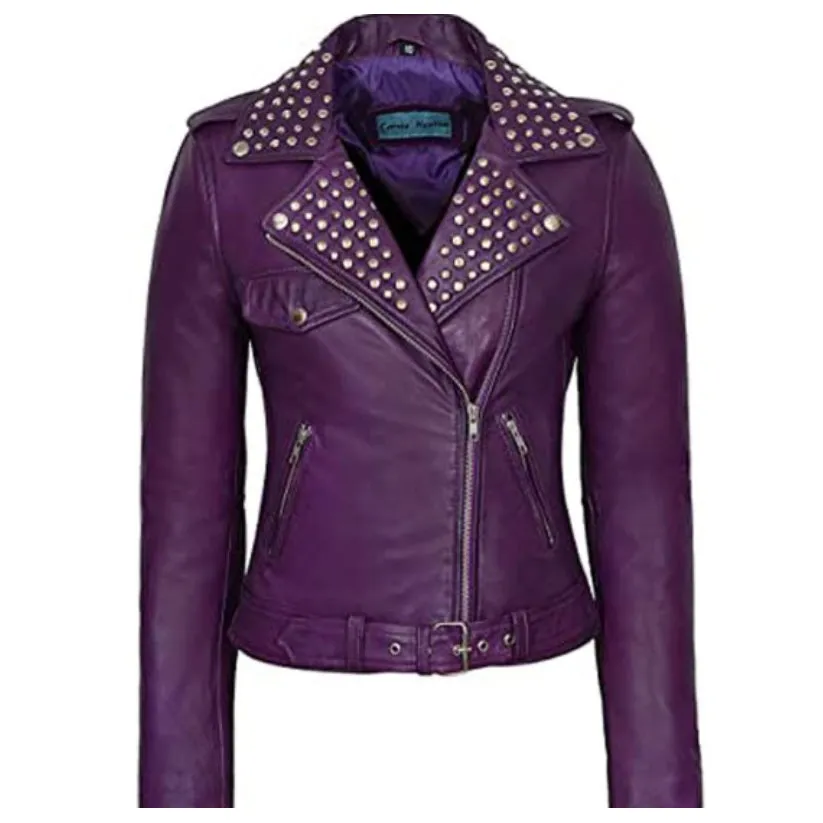 Women's Purple Studded Leather Jacket