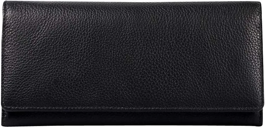 Women's RFID Leather Trifold Wallet - Black