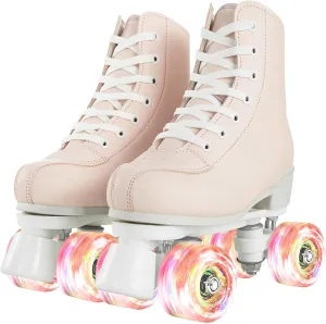 Womens Roller Skates PU Leather rollerskates Indoor Outdoor Shiny Roller Skates for Girls or Boys Ages 8-12