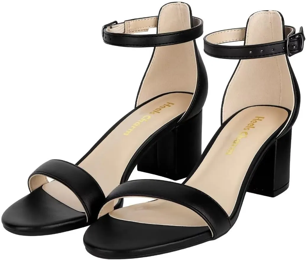Women's Strappy Chunky Block Low Heeled Sandals 2 Inch Open Toe Ankle Strap High Heel Dress Sandals Daily Work Party Shoes