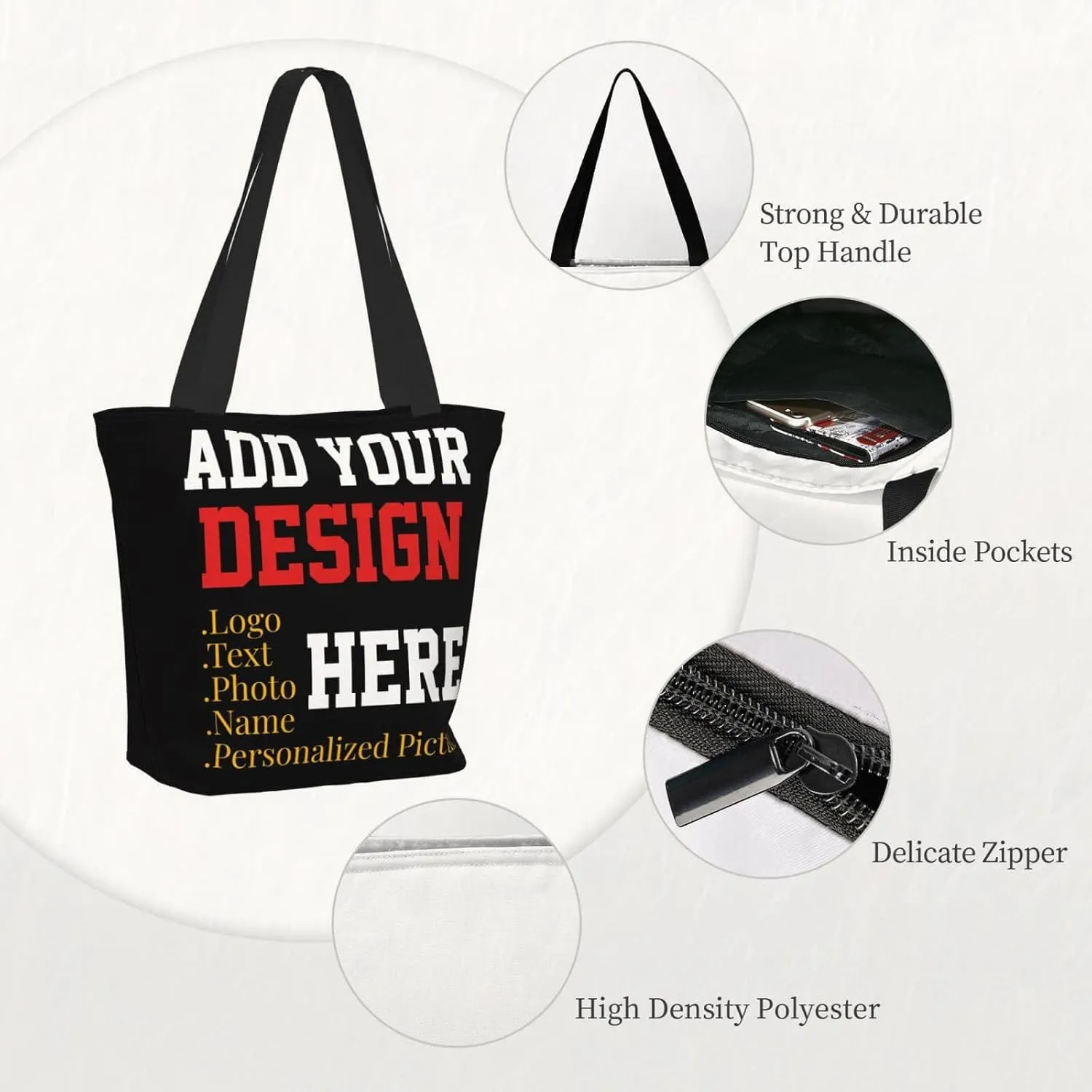 Women's Tote Bags Personalized Tote Bags with Zipper Custom Tote Bags for Shopping Travel Business Work Beach Customized Gift