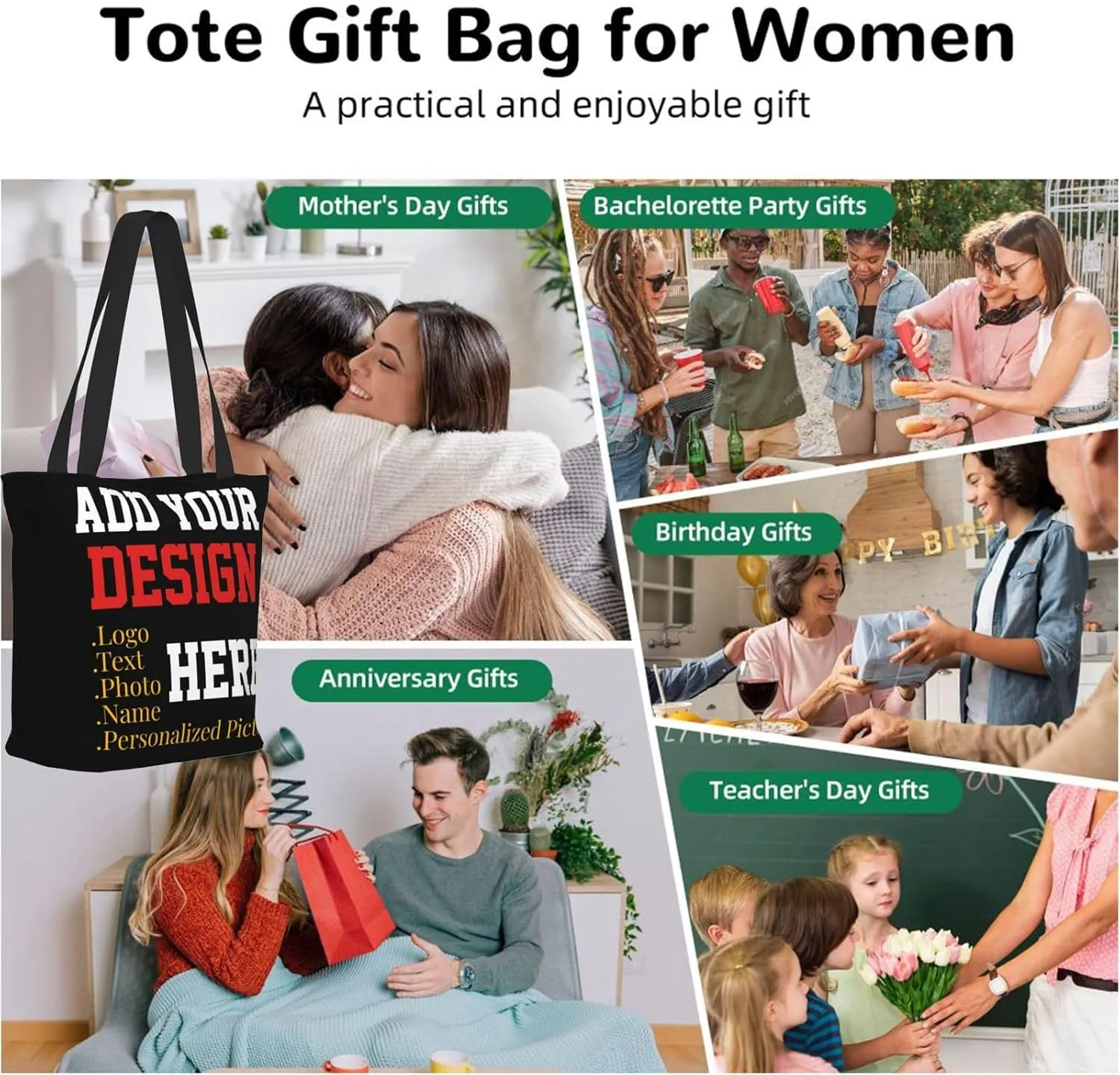 Women's Tote Bags Personalized Tote Bags with Zipper Custom Tote Bags for Shopping Travel Business Work Beach Customized Gift