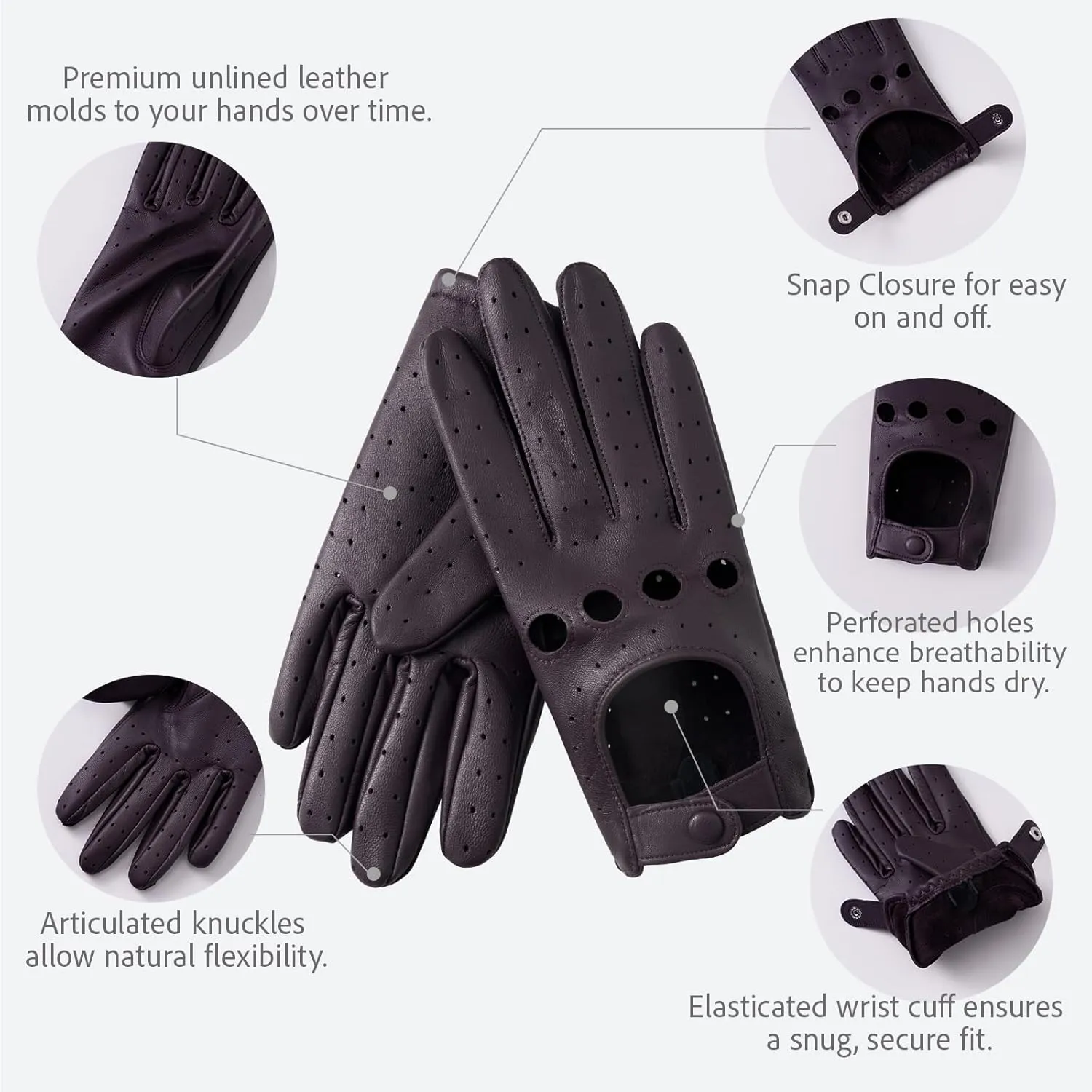 Women's Touchscreen Leather Gloves - Unlined Lambskin Leather Driving Gloves