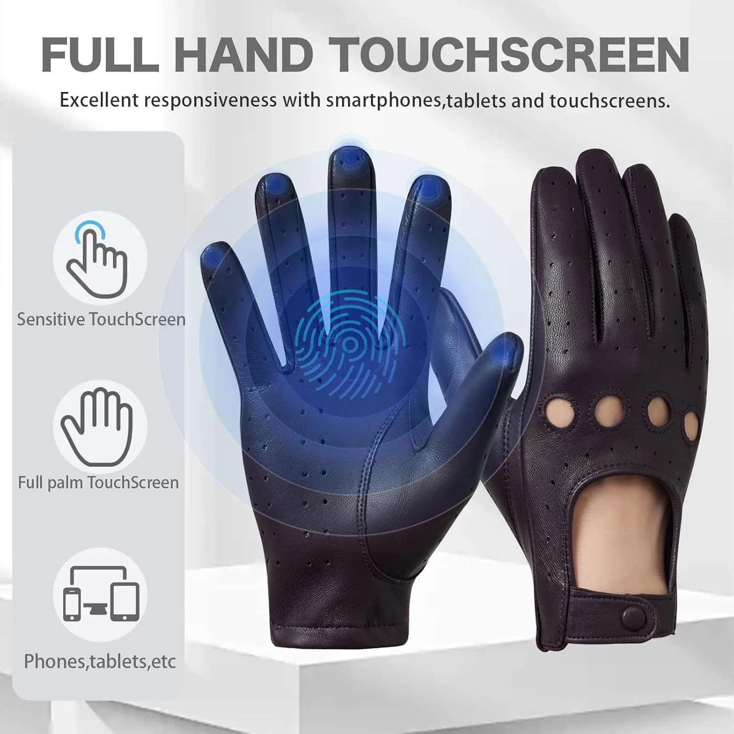 Women's Touchscreen Leather Gloves - Unlined Lambskin Leather Driving Gloves