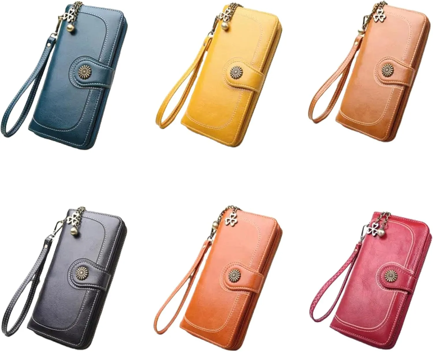 Women's tri-fold coin purse, mobile phone bag, long zipper, oily leather handbag, fashion card holder