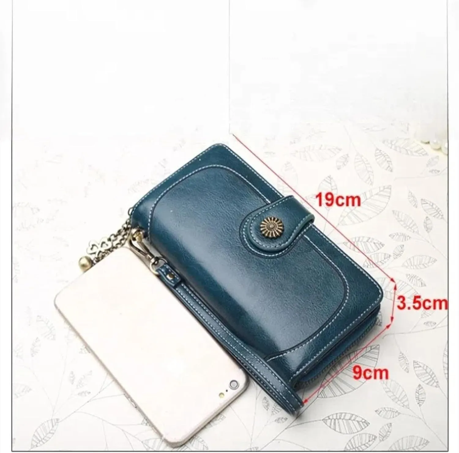 Women's tri-fold coin purse, mobile phone bag, long zipper, oily leather handbag, fashion card holder