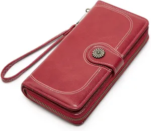 Women's tri-fold coin purse, mobile phone bag, long zipper, oily leather handbag, fashion card holder