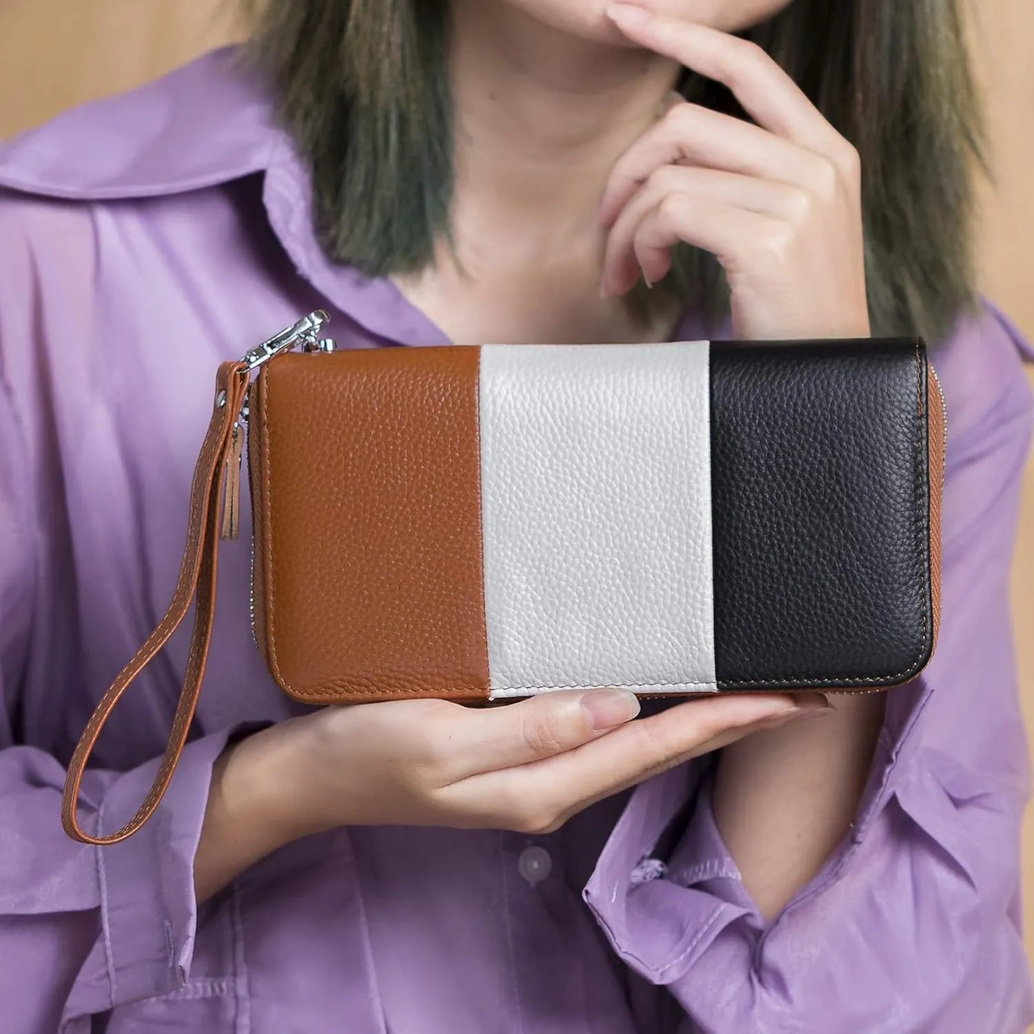 Womens Wallet RFID Blocking Genuine Leather Multi Credit Card Large Capacity Zip Around Clutch Travel Purse Wristlet