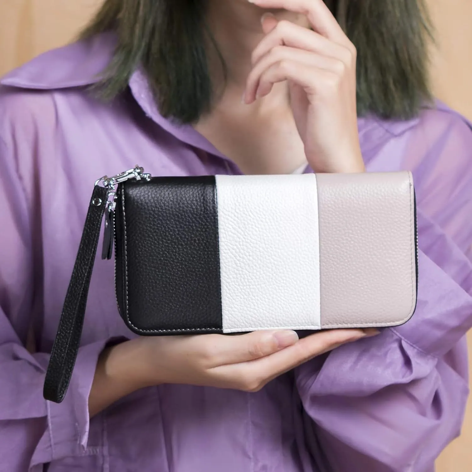 Womens Wallet RFID Blocking Genuine Leather Multi Credit Card Large Capacity Zip Around Clutch Travel Purse Wristlet