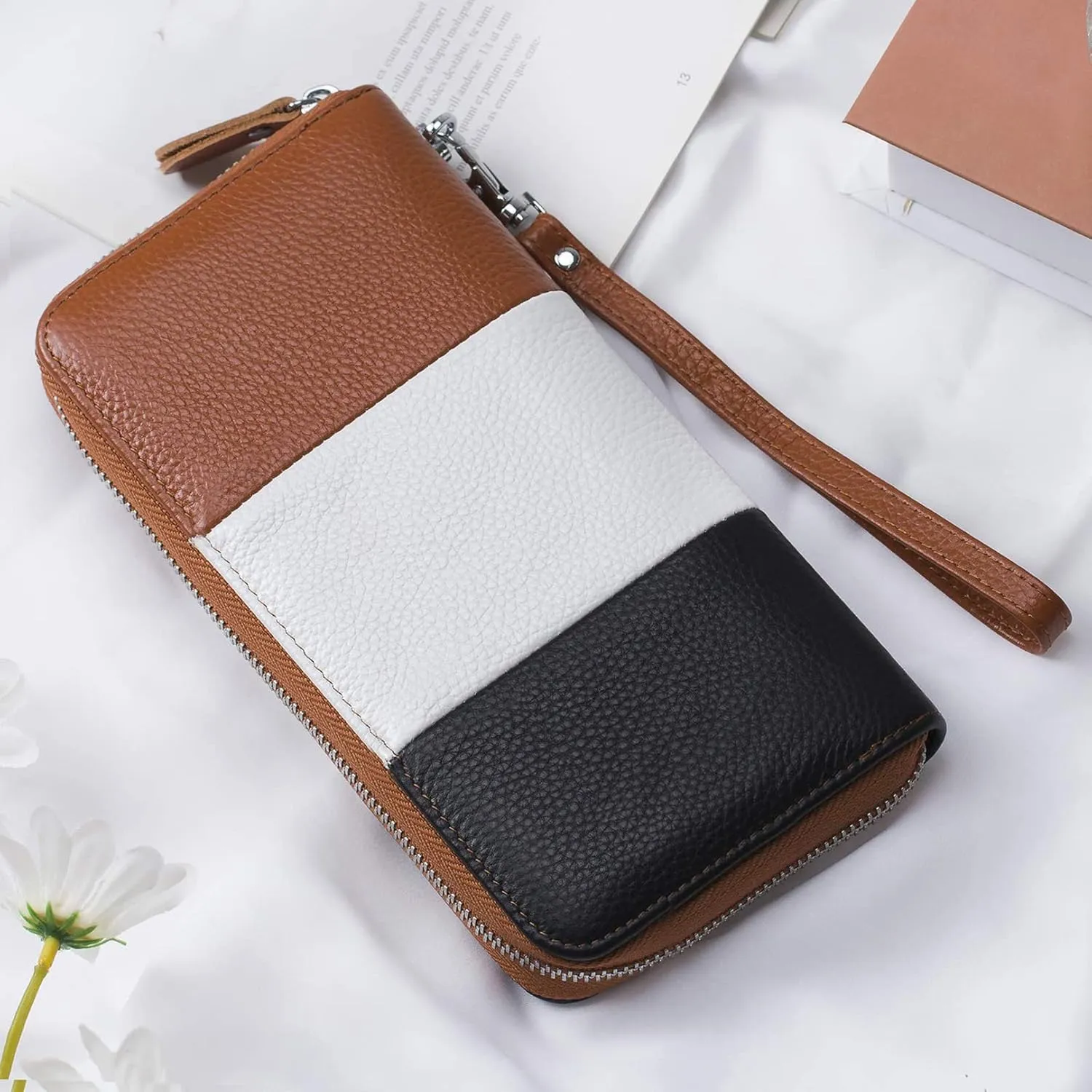 Womens Wallet RFID Blocking Genuine Leather Multi Credit Card Large Capacity Zip Around Clutch Travel Purse Wristlet