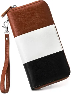 Womens Wallet RFID Blocking Genuine Leather Multi Credit Card Large Capacity Zip Around Clutch Travel Purse Wristlet