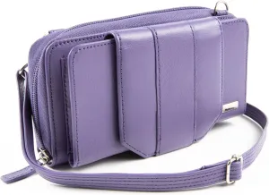 Women's Wallet RFID Cell Phone Purse Leather Crossbody with Accordion Pebbled Purple