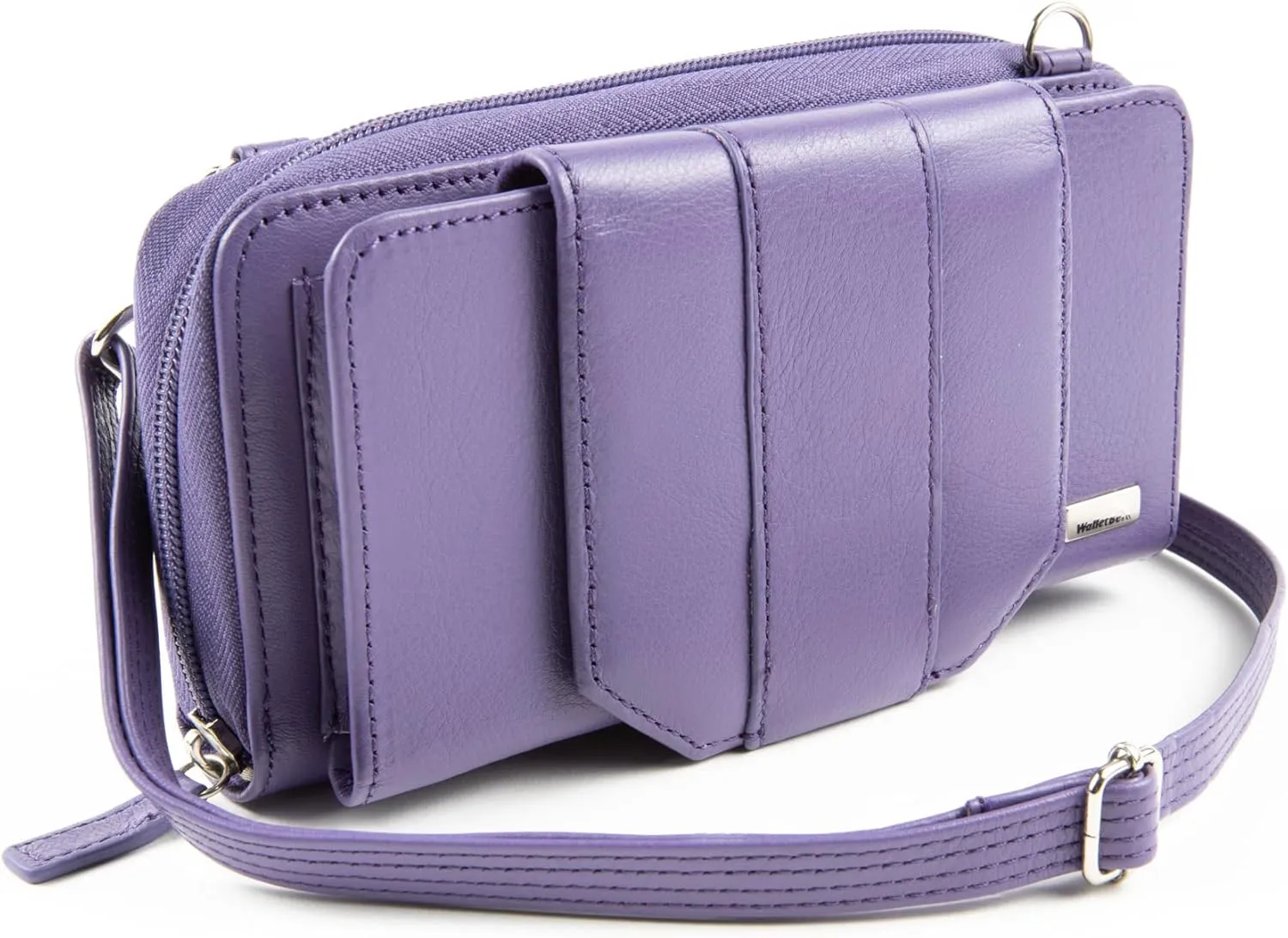Women's Wallet RFID Cell Phone Purse Leather Crossbody with Accordion Pebbled Purple