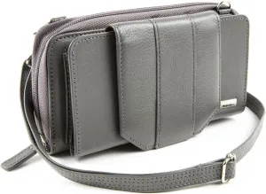 Women's Wallet RFID Cell Phone Purse Leather Crossbody with Accordion Pebbled Slate