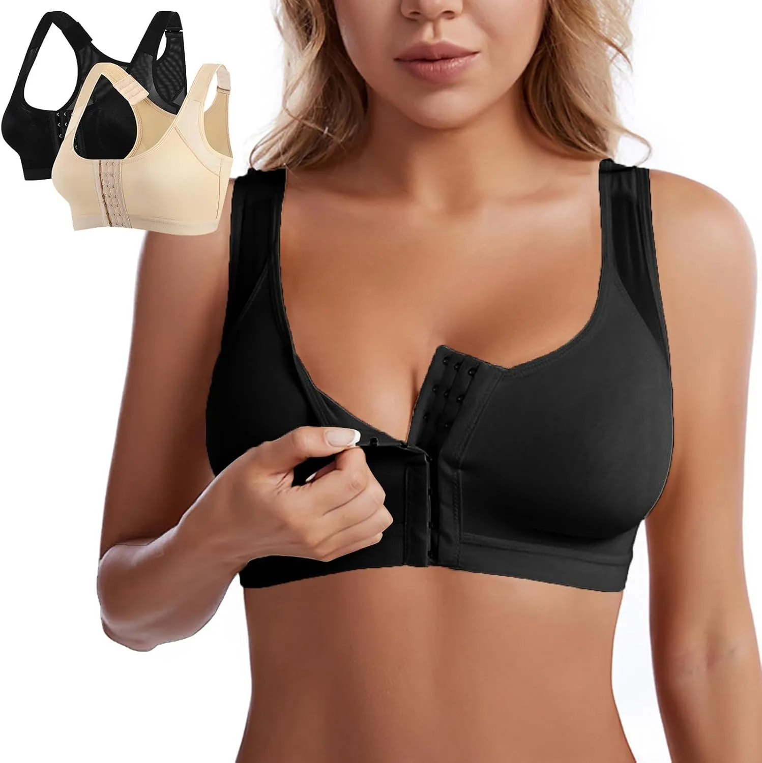 Womens Wireless Sports Bras 4PC Front Hook Comfortable with Wide Straps and Sheer Mesh Training Fitness Bralette 2025