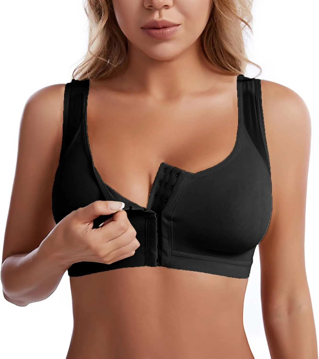 Womens Wireless Sports Bras 4PC Front Hook Comfortable with Wide Straps and Sheer Mesh Training Fitness Bralette 2025
