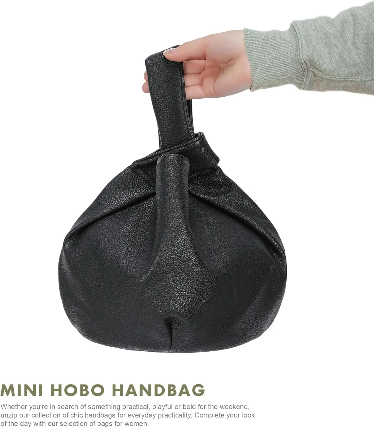 Women's Wrist Knot Tote Bag Small Soft Faux Leather Wristlet Handbags Elegant Clutch Purse for Girl