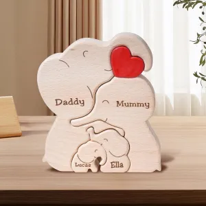 Wooden Mommy Elephant Family Puzzle, Personalized Wood Elephant Puzzle with 2-6 Family Name, Customizable Wooden Puzzles for Home Decor Gifts for Mother Dad