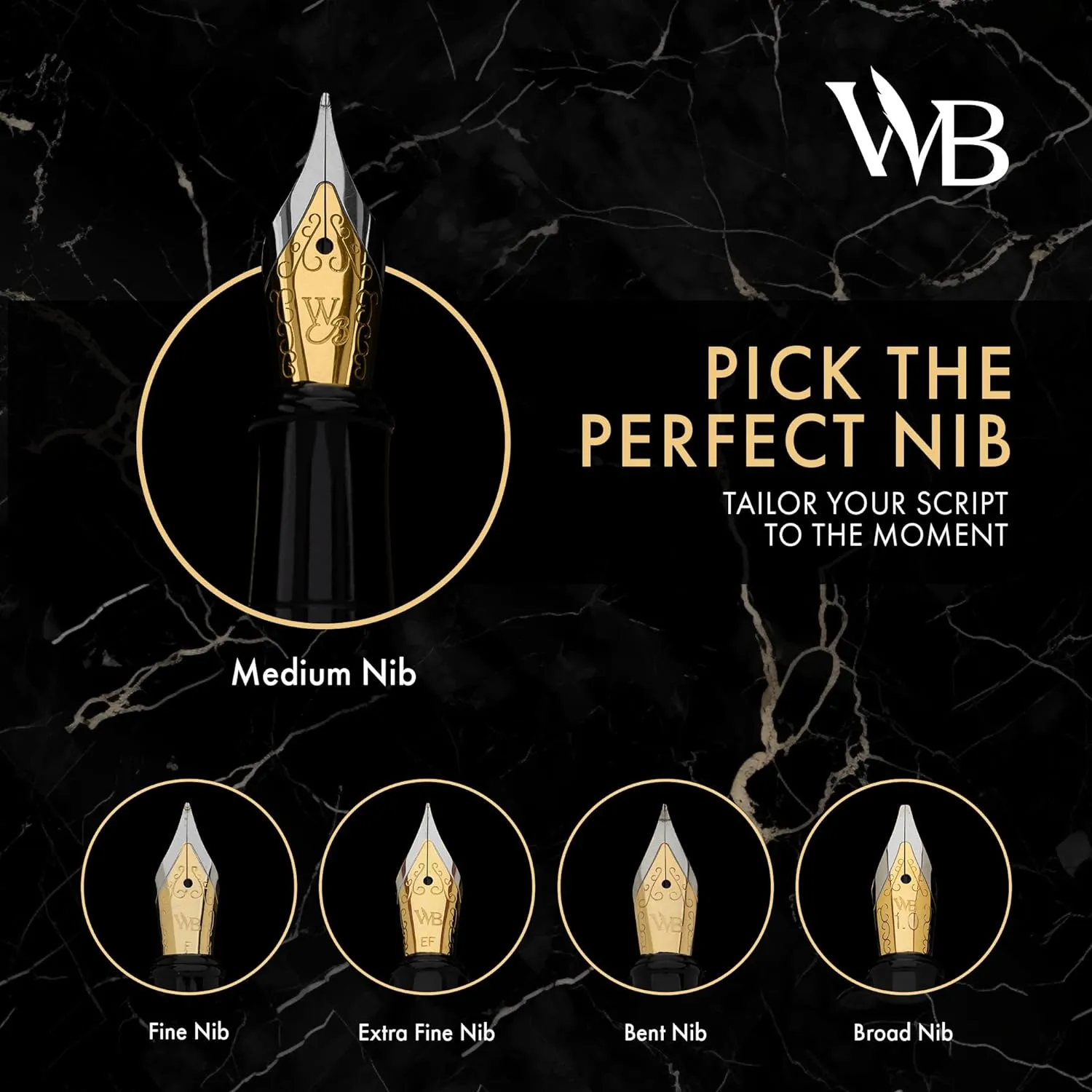 Wordsworth & Black Extra Fine Nib Fountain Pen Set Includes 24 Ink Cartridges and Piston Converter, Gift Box, Journal, Calligraphy, Gold Black