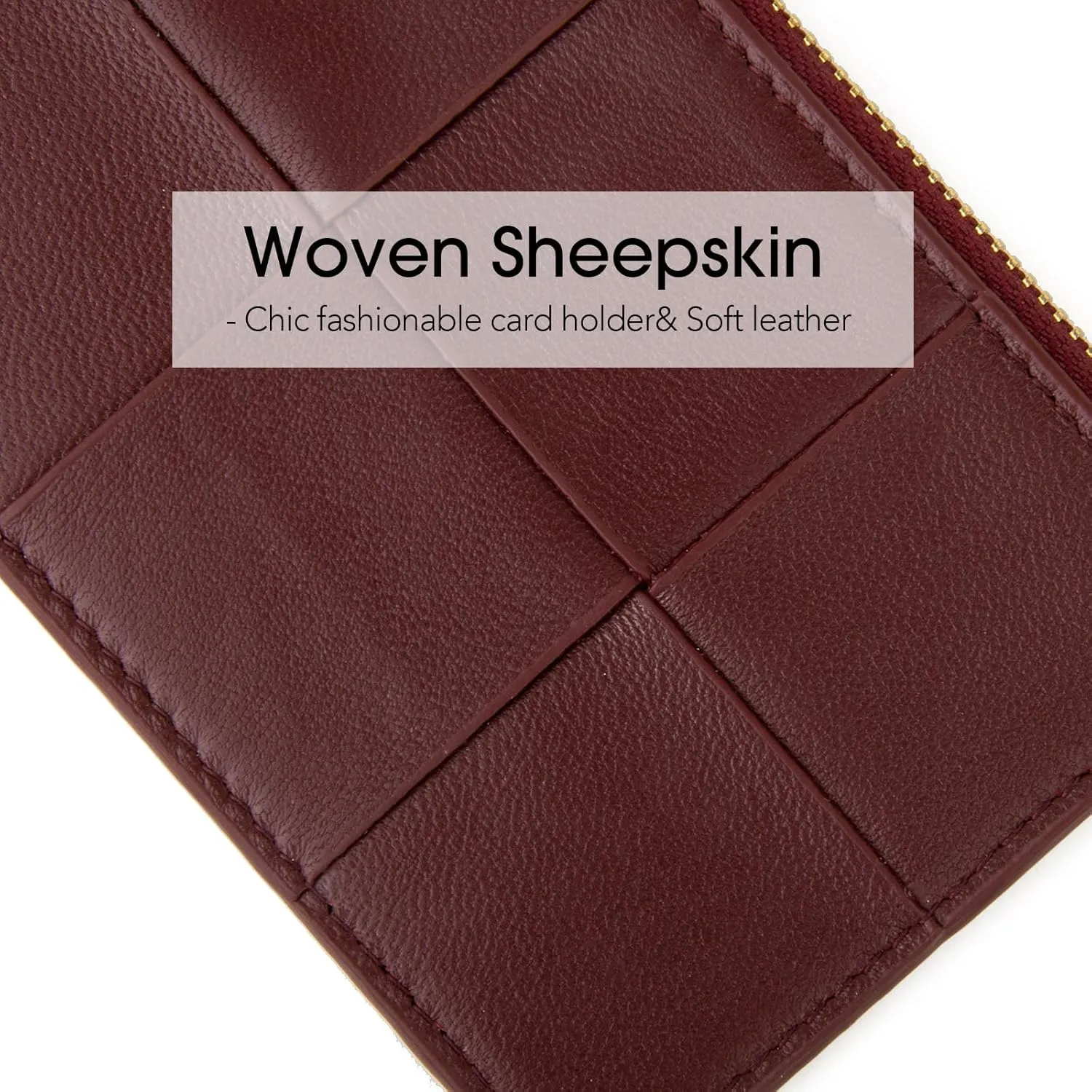 Woven Sheepskin leather Multi-Card Coin Purse, Chic Fashionable Card Holder and Small Card Wallet Woman (Bordeaux)