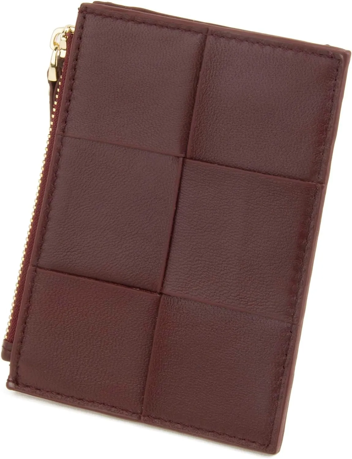 Woven Sheepskin leather Multi-Card Coin Purse, Chic Fashionable Card Holder and Small Card Wallet Woman (Bordeaux)