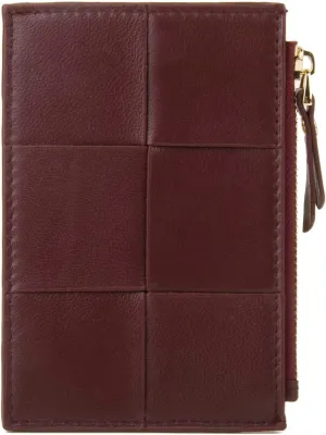 Woven Sheepskin leather Multi-Card Coin Purse, Chic Fashionable Card Holder and Small Card Wallet Woman (Bordeaux)