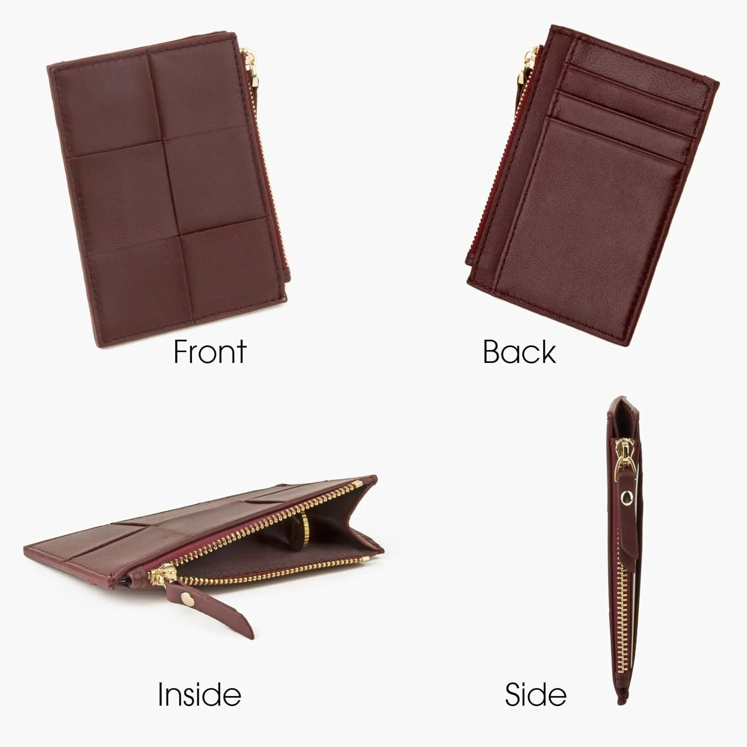Woven Sheepskin leather Multi-Card Coin Purse, Chic Fashionable Card Holder and Small Card Wallet Woman (Bordeaux)