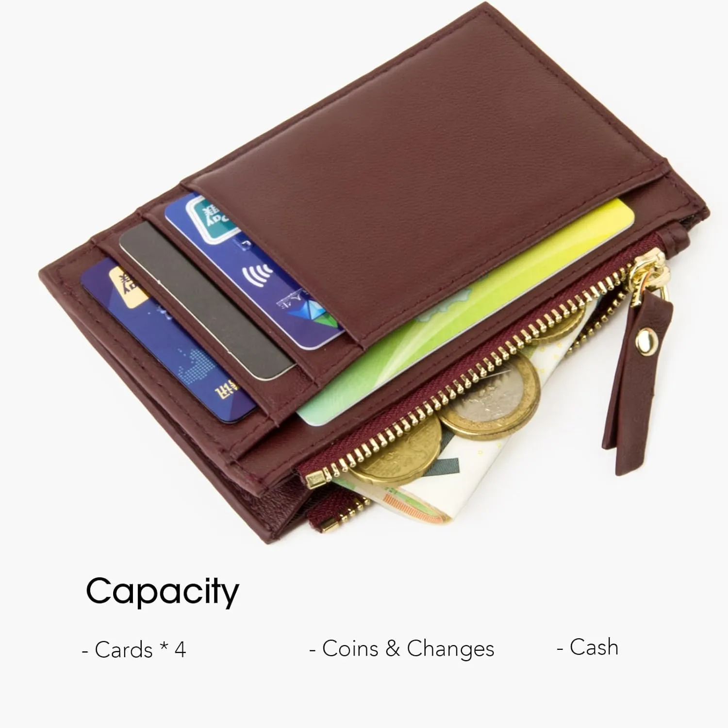 Woven Sheepskin leather Multi-Card Coin Purse, Chic Fashionable Card Holder and Small Card Wallet Woman (Bordeaux)