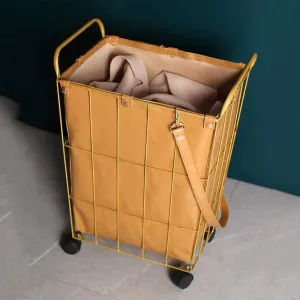 Wrought Iron Hamper Nordic Wheel Storage Basket with Lid Bathroom Balcony Storage Barrel Lined Waterproof