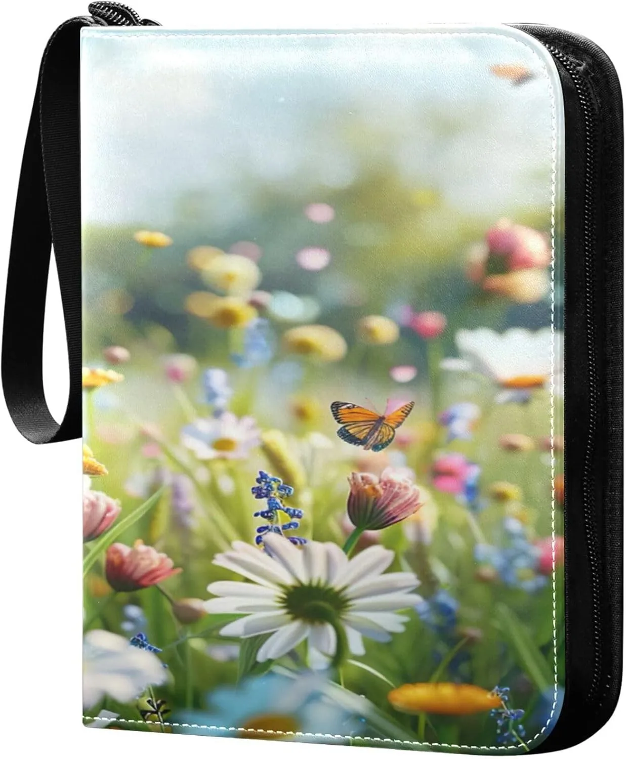 xigua Colorful Herbal Wildflower Card Binder 4-Pockets, Trading Card Binder 400 Pockets Baseball Card Binder Waterproof PU Leather Card Collection Binder for Games Card Album Card