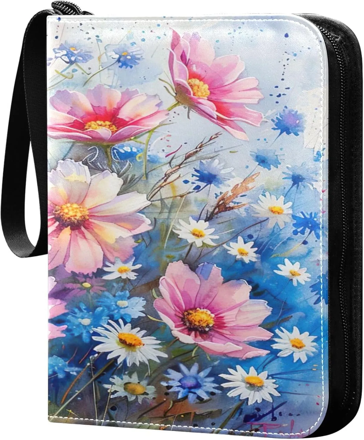 xigua Colorful Herbal Wildflower Card Binder 4-Pockets, Trading Card Binder 400 Pockets Baseball Card Binder Waterproof PU Leather Card Collection Binder for Games Card Album Card