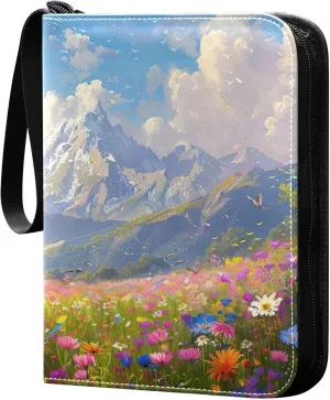 xigua Colorful Herbal Wildflower Card Binder 4-Pockets, Trading Card Binder 400 Pockets Baseball Card Binder Waterproof PU Leather Card Collection Binder for Games Card Album Card