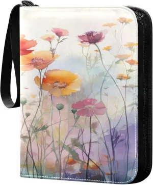 xigua Colorful Herbal Wildflower Card Binder 4-Pockets, Trading Card Binder 400 Pockets Baseball Card Binder Waterproof PU Leather Card Collection Binder for Games Card Album Card