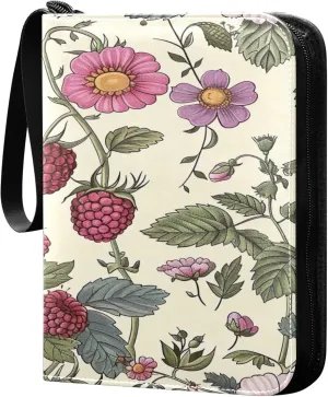 xigua Colorful Herbal Wildflower Card Binder 4-Pockets, Trading Card Binder 400 Pockets Baseball Card Binder Waterproof PU Leather Card Collection Binder for Games Card Album Card