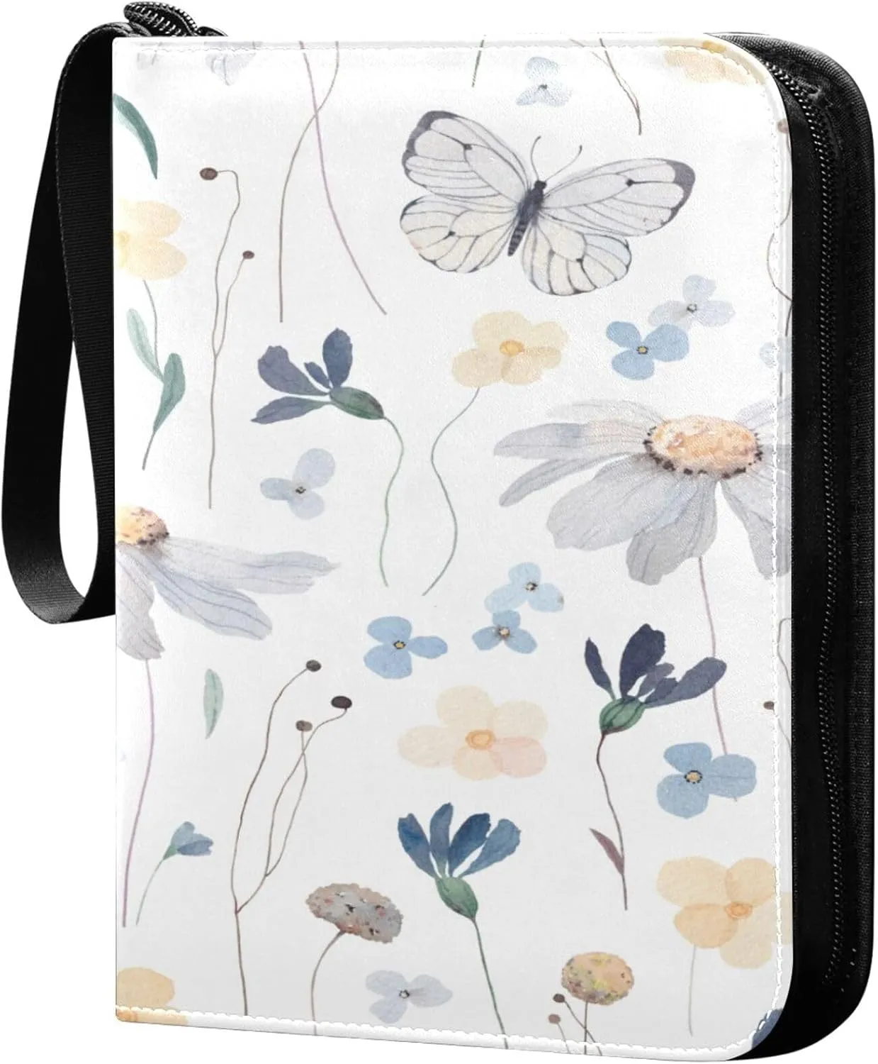 xigua Colorful Herbal Wildflower Card Binder 4-Pockets, Trading Card Binder 400 Pockets Baseball Card Binder Waterproof PU Leather Card Collection Binder for Games Card Album Card