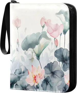 xigua Colorful Herbal Wildflower Card Binder 4-Pockets, Trading Card Binder 400 Pockets Baseball Card Binder Waterproof PU Leather Card Collection Binder for Games Card Album Card