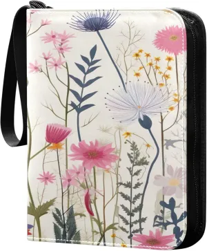 xigua Colorful Herbal Wildflower Card Binder 4-Pockets, Trading Card Binder 400 Pockets Baseball Card Binder Waterproof PU Leather Card Collection Binder for Games Card Album Card
