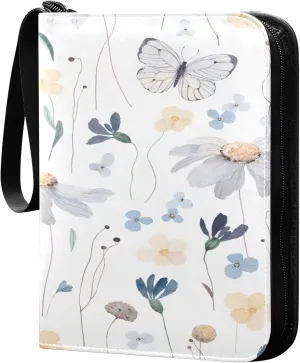 xigua Colorful Herbal Wildflower Card Binder 4-Pockets, Trading Card Binder 400 Pockets Baseball Card Binder Waterproof PU Leather Card Collection Binder for Games Card Album Card