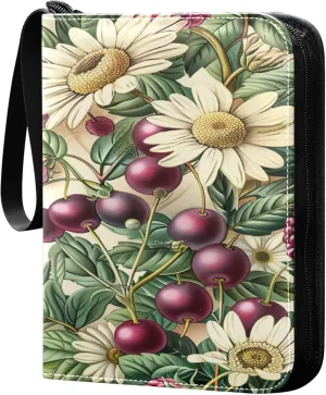 xigua Colorful Herbal Wildflower Card Binder 4-Pockets, Trading Card Binder 400 Pockets Baseball Card Binder Waterproof PU Leather Card Collection Binder for Games Card Album Card