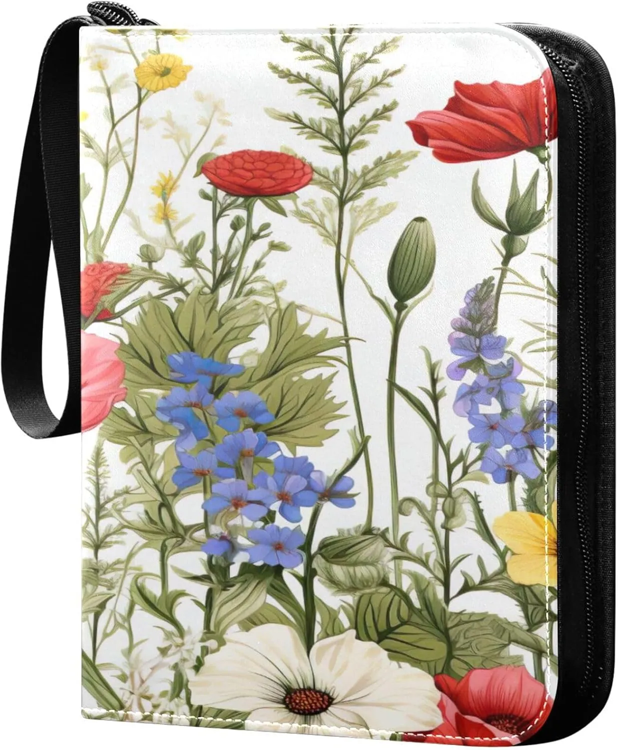 xigua Colorful Herbal Wildflower Card Binder 4-Pockets, Trading Card Binder 400 Pockets Baseball Card Binder Waterproof PU Leather Card Collection Binder for Games Card Album Card