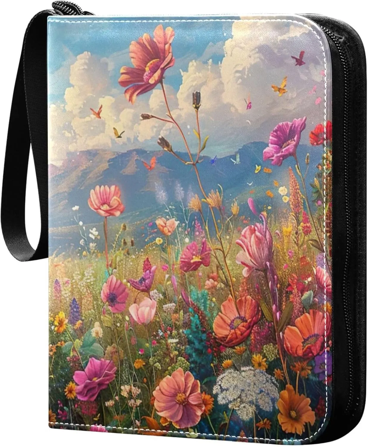 xigua Colorful Herbal Wildflower Card Binder 4-Pockets, Trading Card Binder 400 Pockets Baseball Card Binder Waterproof PU Leather Card Collection Binder for Games Card Album Card