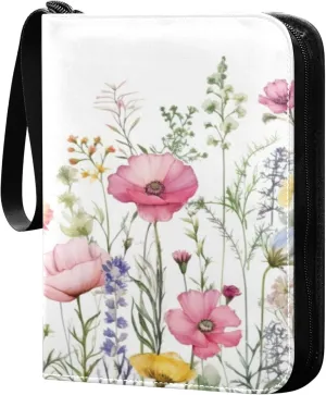 xigua Colorful Herbal Wildflower Card Binder 4-Pockets, Trading Card Binder 400 Pockets Baseball Card Binder Waterproof PU Leather Card Collection Binder for Games Card Album Card