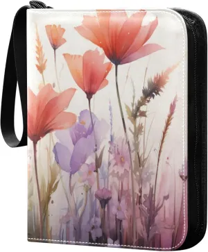 xigua Colorful Herbal Wildflower Card Binder 4-Pockets, Trading Card Binder 400 Pockets Baseball Card Binder Waterproof PU Leather Card Collection Binder for Games Card Album Card