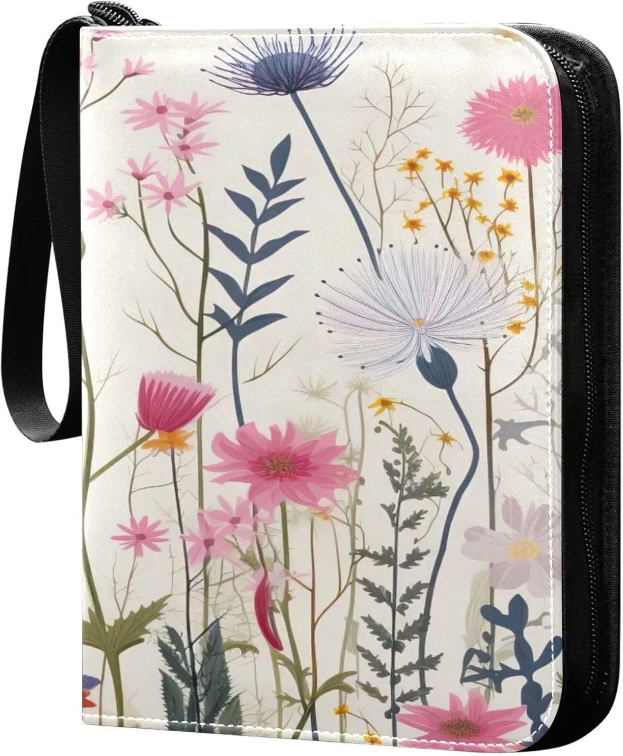 xigua Colorful Herbal Wildflower Card Binder 4-Pockets, Trading Card Binder 400 Pockets Baseball Card Binder Waterproof PU Leather Card Collection Binder for Games Card Album Card