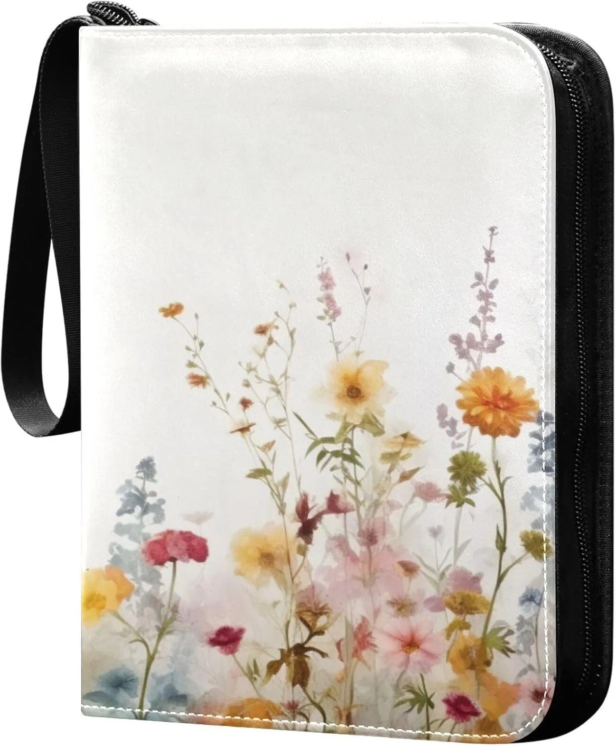xigua Colorful Herbal Wildflower Card Binder 4-Pockets, Trading Card Binder 400 Pockets Baseball Card Binder Waterproof PU Leather Card Collection Binder for Games Card Album Card