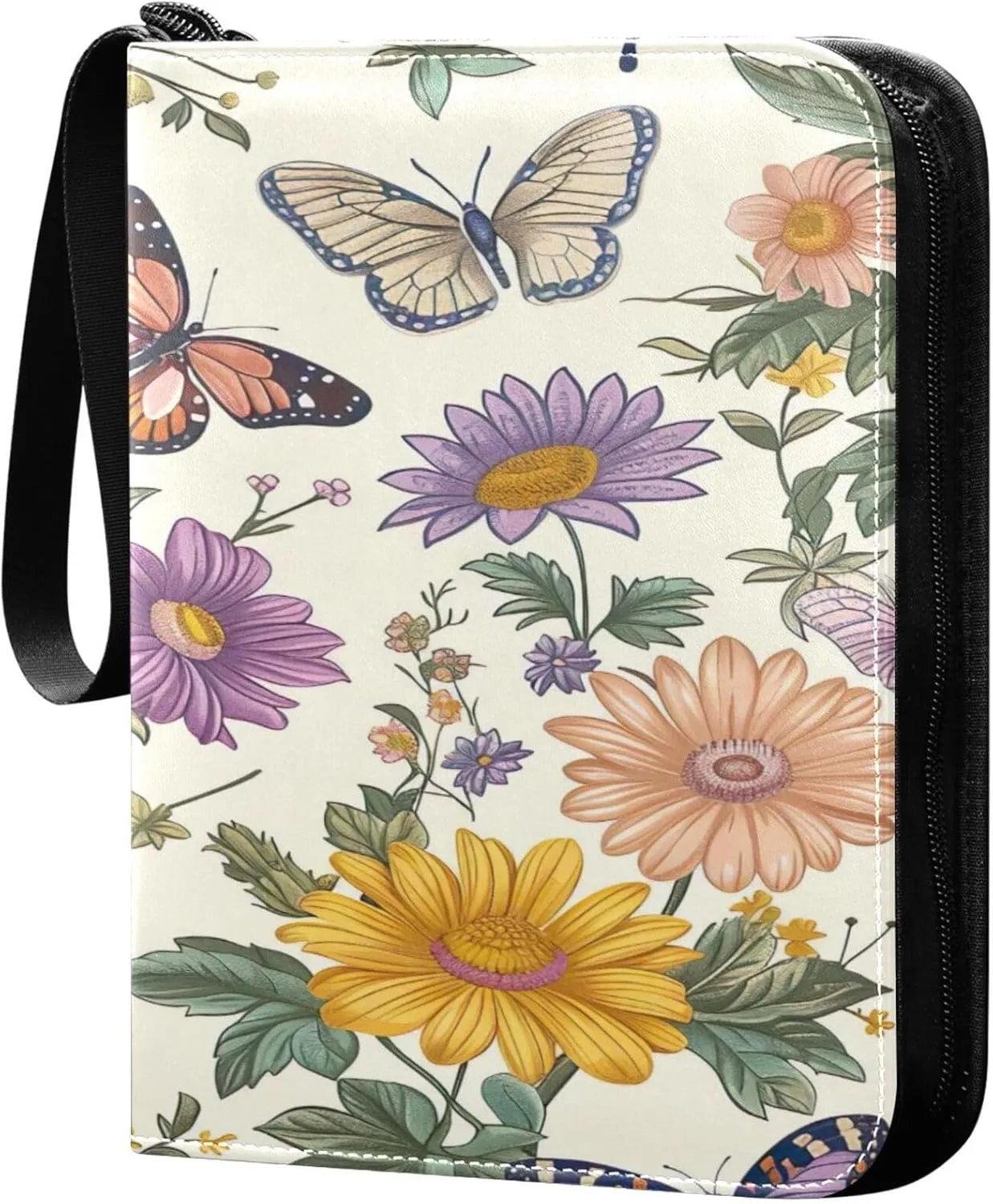 xigua Colorful Herbal Wildflower Card Binder 4-Pockets, Trading Card Binder 400 Pockets Baseball Card Binder Waterproof PU Leather Card Collection Binder for Games Card Album Card