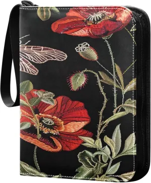 xigua Colorful Herbal Wildflower Card Binder 4-Pockets, Trading Card Binder 400 Pockets Baseball Card Binder Waterproof PU Leather Card Collection Binder for Games Card Album Card