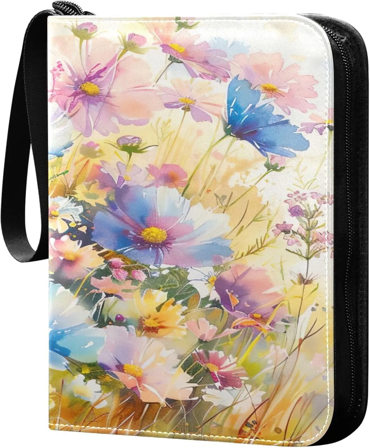 xigua Colorful Herbal Wildflower Card Binder 4-Pockets, Trading Card Binder 400 Pockets Baseball Card Binder Waterproof PU Leather Card Collection Binder for Games Card Album Card