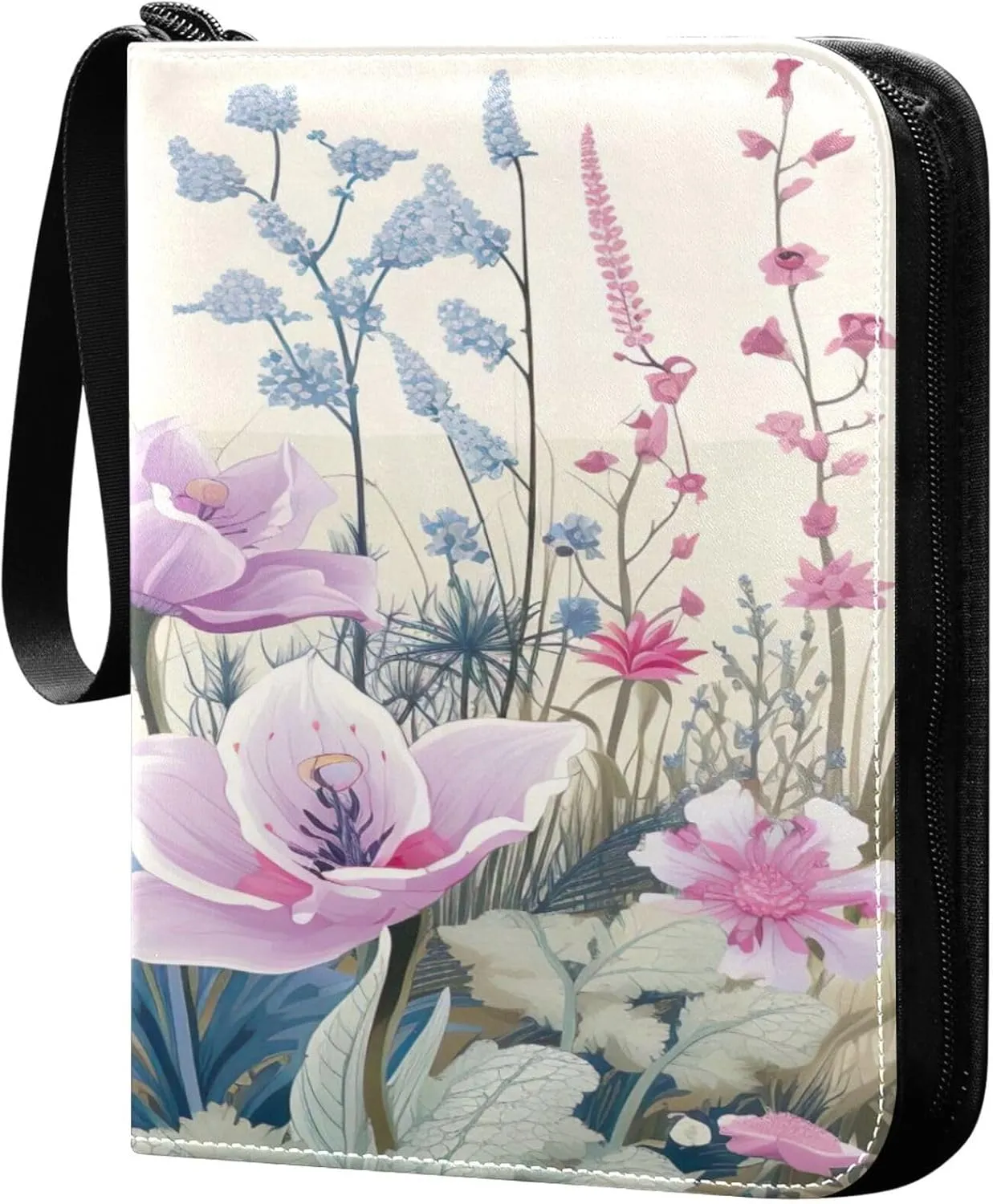 xigua Colorful Herbal Wildflower Card Binder 4-Pockets, Trading Card Binder 400 Pockets Baseball Card Binder Waterproof PU Leather Card Collection Binder for Games Card Album Card