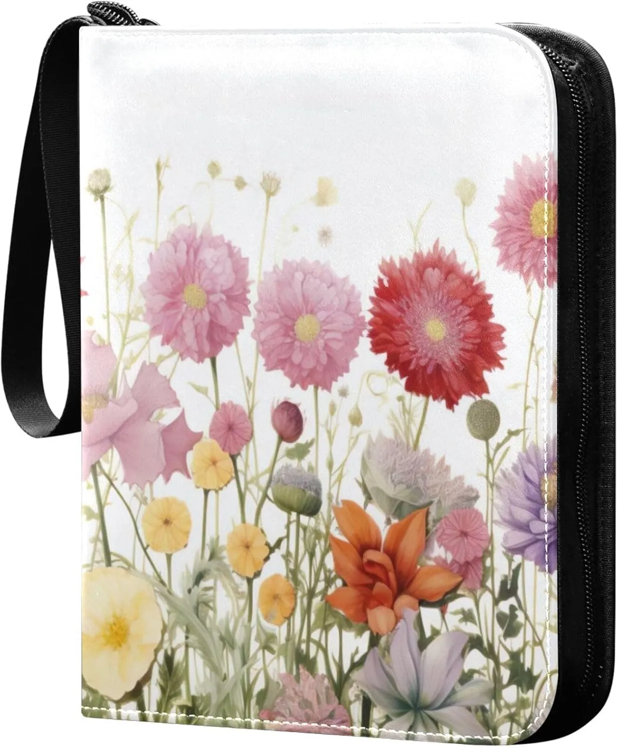 xigua Colorful Herbal Wildflower Card Binder 4-Pockets, Trading Card Binder 400 Pockets Baseball Card Binder Waterproof PU Leather Card Collection Binder for Games Card Album Card